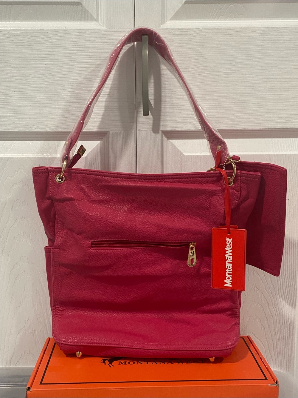 Montana West Bright Pink Tote with Front Zip Pocket